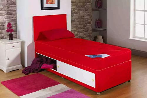 3ft red single divan bed - 3ft,