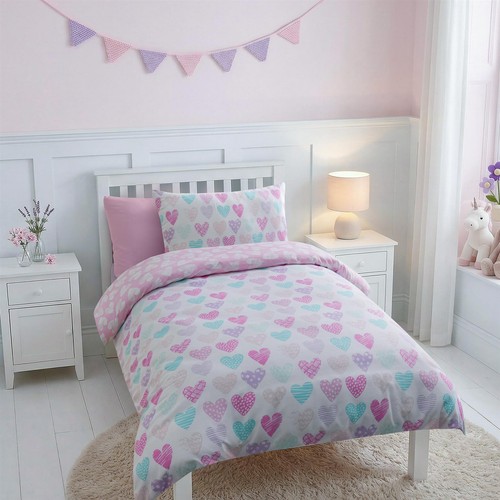 Kids pink hearts duvet - pink,