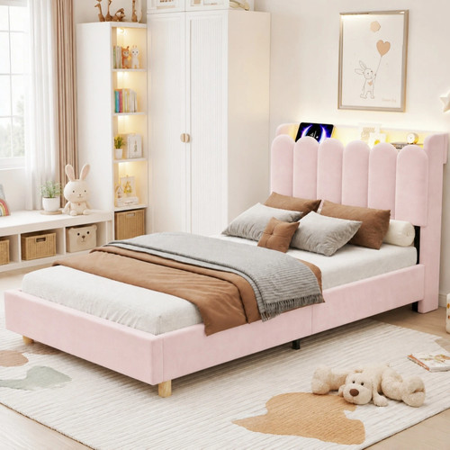 3ft single pink velvet bed - single,