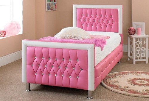 Pink leather bed 3ft 4ft6 - pink,