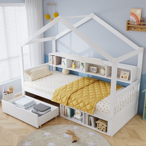 Wooden house bed frame - wooden, 3ft